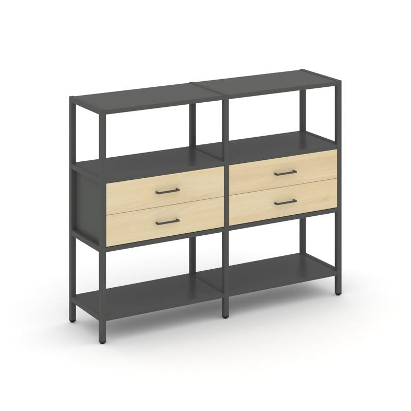 Shelf System Двухсекционный стеллаж трехярусный с ящиками SN.STM-322 Антрацит/Акация Лорка/Металл Ан