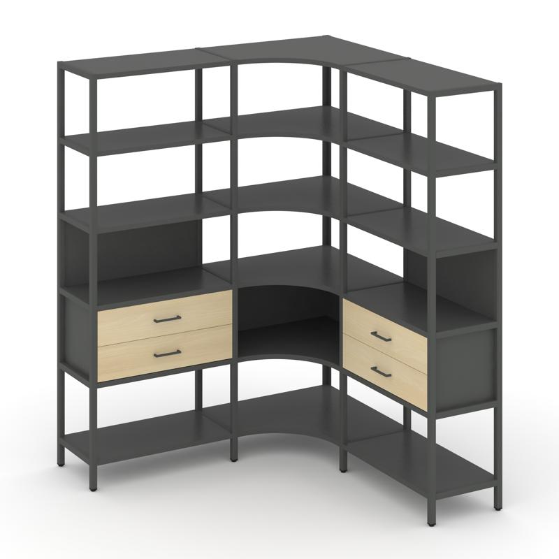 Shelf System Трехсекционный угловой стеллаж пятиярусный с ящиками SN.STMU-531 Антрацит/Акация Лорка/