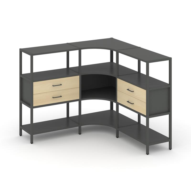 Shelf System Трехсекционный угловой стеллаж трехярусный с ящиками SN.STMU-331 Антрацит/Акация Лорка/