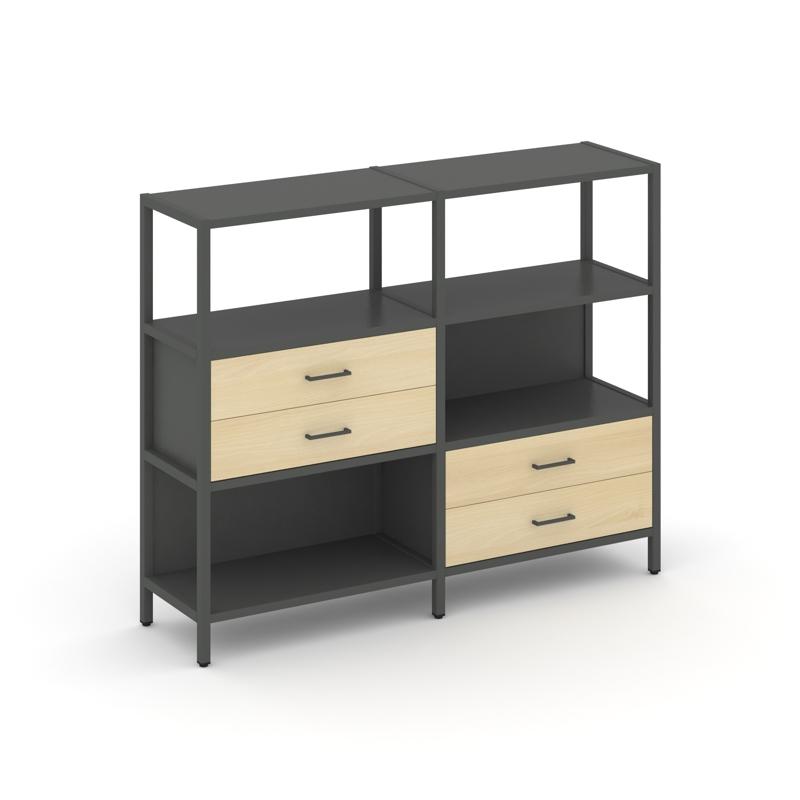 Shelf System Двухсекционный стеллаж трехярусный с ящиками SN.STM-323 Антрацит/Акация Лорка/Металл Ан