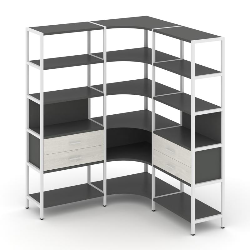 Shelf System Трехсекционный угловой стеллаж пятиярусный с ящиками SN.STMU-531 Антрацит/Дуб Наварра/М