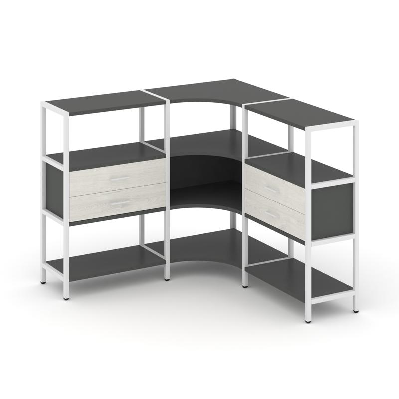 Shelf System Трехсекционный угловой стеллаж трехярусный с ящиками SN.STMU-331 Антрацит/Дуб Наварра/М