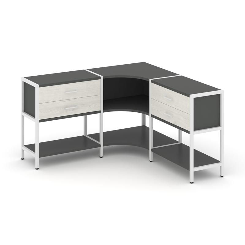 Shelf System Трехсекционный угловой стеллаж двухярусный с ящиками SN.STMU-231 Антрацит/Дуб Наварра/М