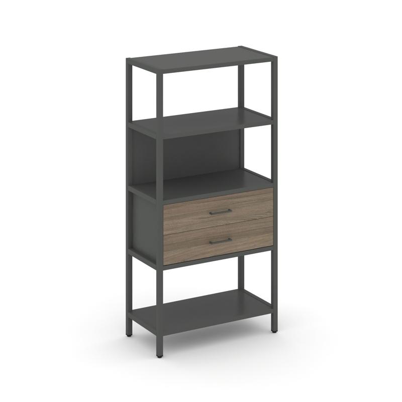 Shelf System Односекционный стеллаж четырехярусный с ящиками SN.STM-412 Антрацит/Вяз Благородный/Мет