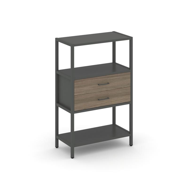 Shelf System Односекционный стеллаж трехярусный с ящиками SN.STM-312 Антрацит/Вяз Благородный/Металл