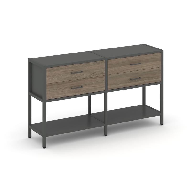 Shelf System Двухсекционный стеллаж двухярусный с ящиками SN.STM-222 Антрацит/Вяз Благородный/Металл