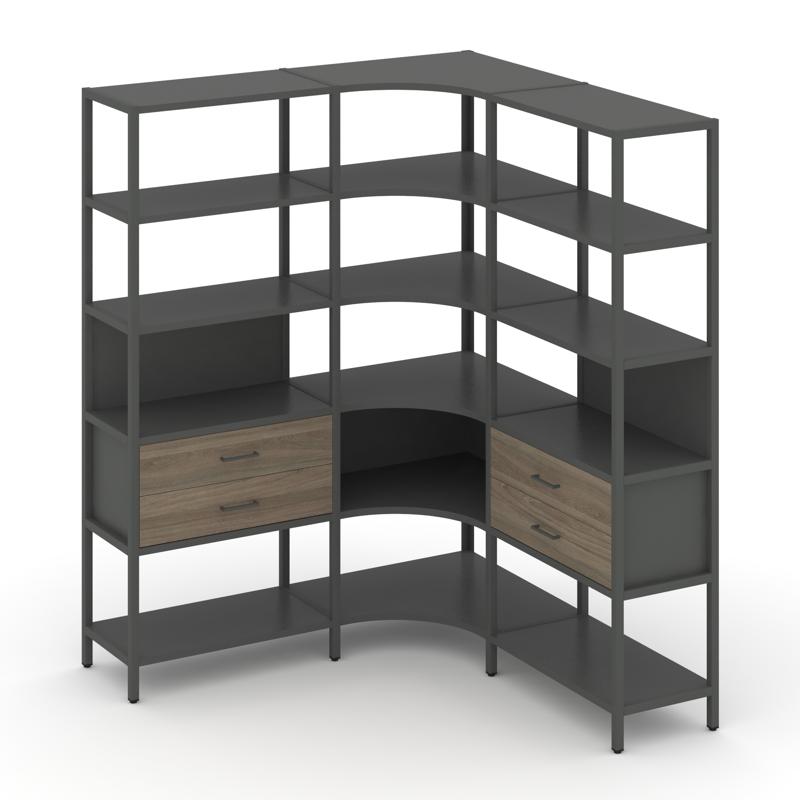 Shelf System Трехсекционный угловой стеллаж пятиярусный с ящиками SN.STMU-531 Антрацит/Вяз Благородн