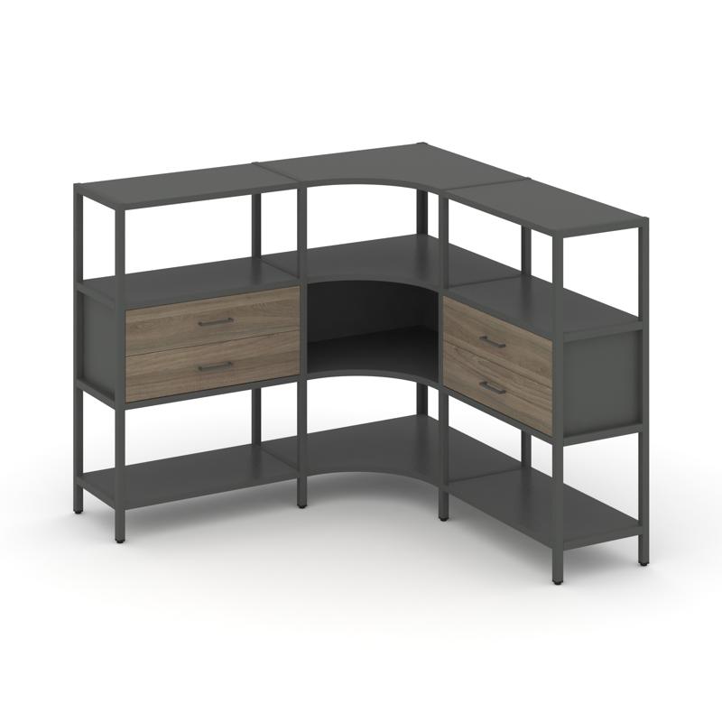 Shelf System Трехсекционный угловой стеллаж трехярусный с ящиками SN.STMU-331 Антрацит/Вяз Благородн