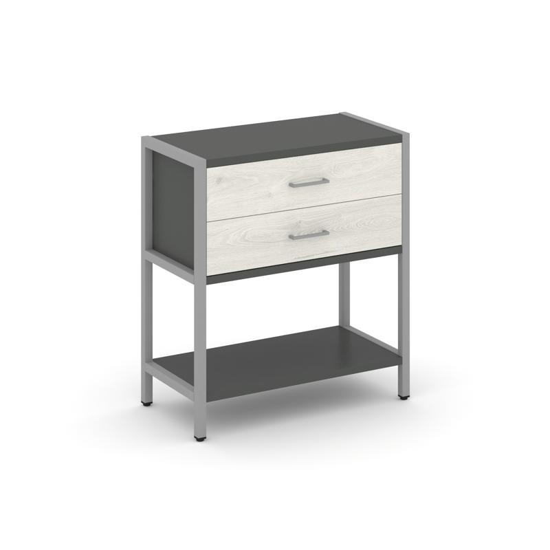 Shelf System Односекционный стеллаж двухярусный с ящиками SN.STM-212 Антрацит/Дуб Наварра/Металл Сер