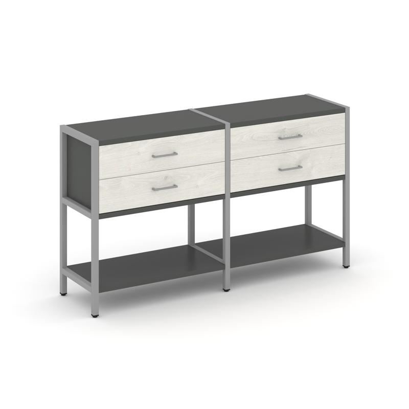 Shelf System Двухсекционный стеллаж двухярусный с ящиками SN.STM-222 Антрацит/Дуб Наварра/Металл Сер