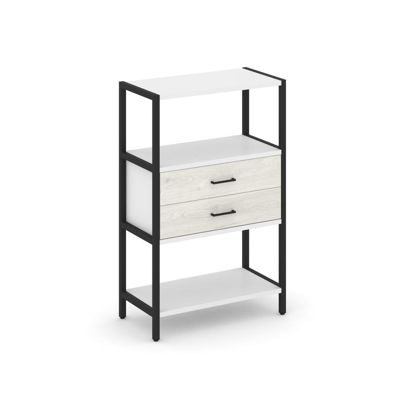 Shelf System Односекционный стеллаж трехярусный с ящиками SN.STM-312 Белый/Дуб Наварра/Металл Черный