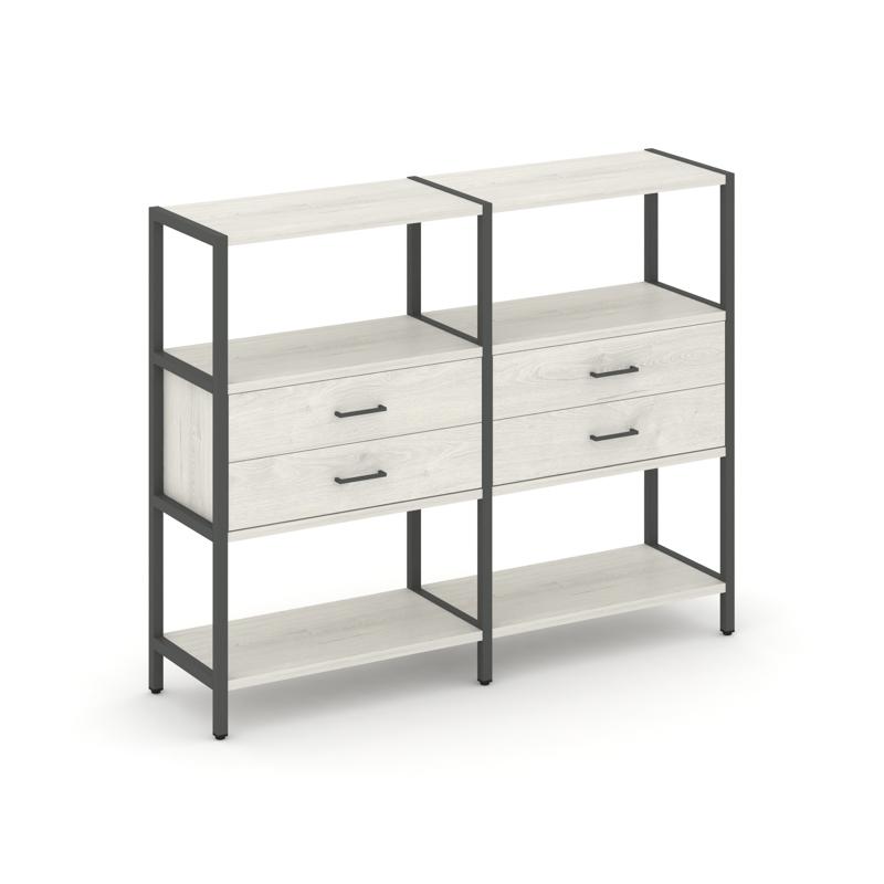 Shelf System Двухсекционный стеллаж трехярусный с ящиками SN.STM-322 Дуб Наварра/Металл Антрацит 159