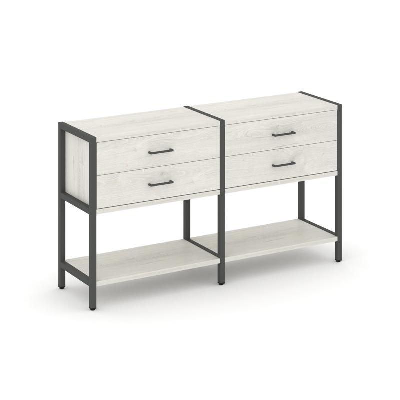 Shelf System Двухсекционный стеллаж двухярусный с ящиками SN.STM-222 Дуб Наварра/Металл Антрацит 159