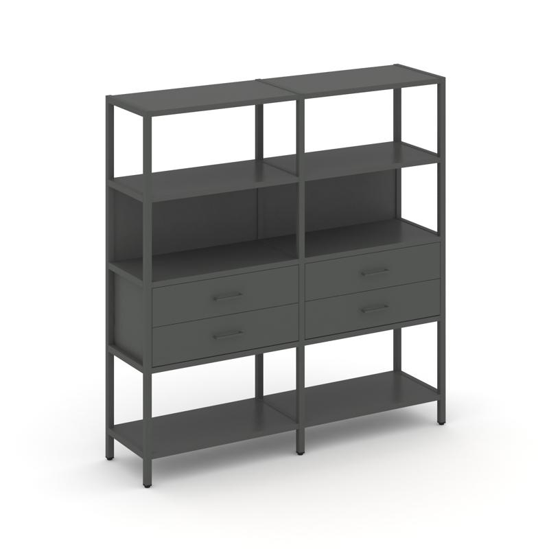 Shelf System Двухсекционный стеллаж четырехярусный с ящиками SN.STM-422 Антрацит/Металл Антрацит 159