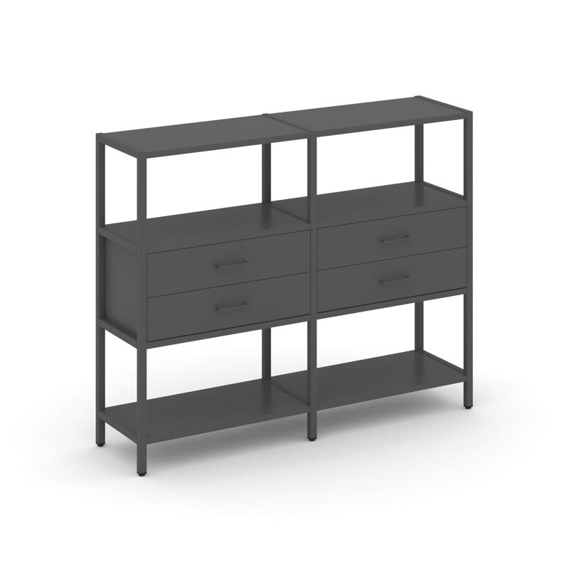 Shelf System Двухсекционный стеллаж трехярусный с ящиками SN.STM-322 Антрацит/Металл Антрацит 1590*4