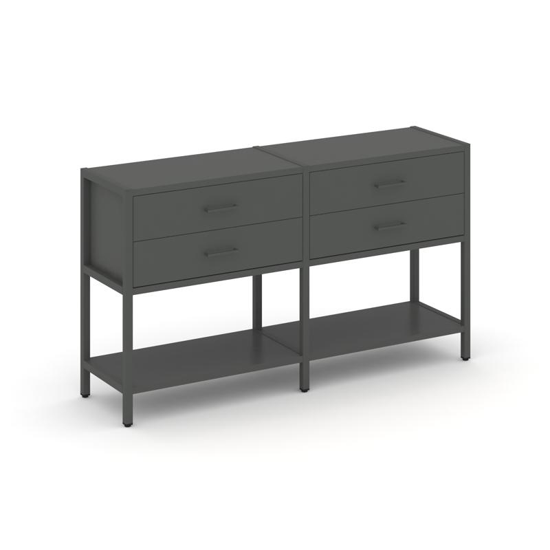 Shelf System Двухсекционный стеллаж двухярусный с ящиками SN.STM-222 Антрацит/Металл Антрацит 1590*4