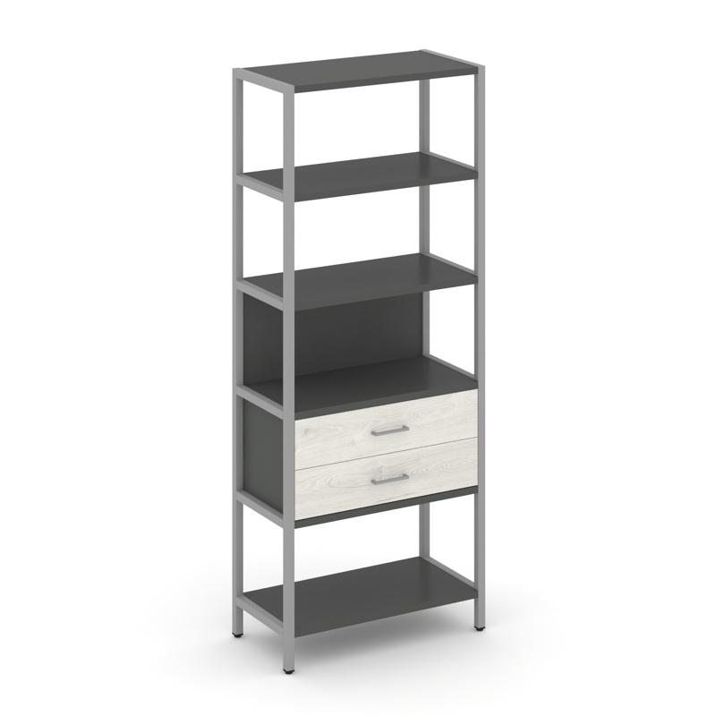 Shelf System Односекционный стеллаж пятиярусный с ящиками SN.STM-512 Антрацит/Дуб Наварра/Металл Сер