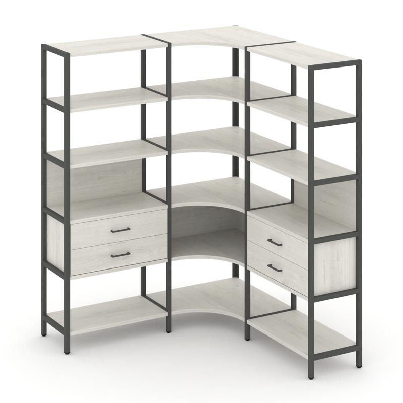 Shelf System Трехсекционный угловой стеллаж пятиярусный с ящиками SN.STMU-531 Дуб Наварра/Металл Ант