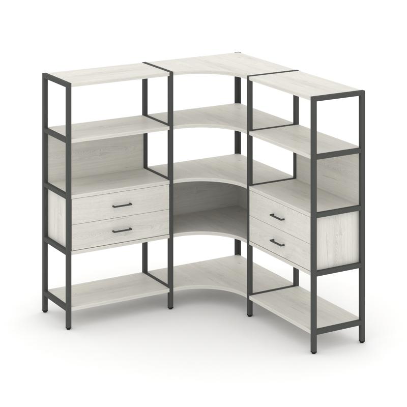 Shelf System Трехсекционный угловой стеллаж четырехярусный с ящиками SN.STMU-431 Дуб Наварра/Металл