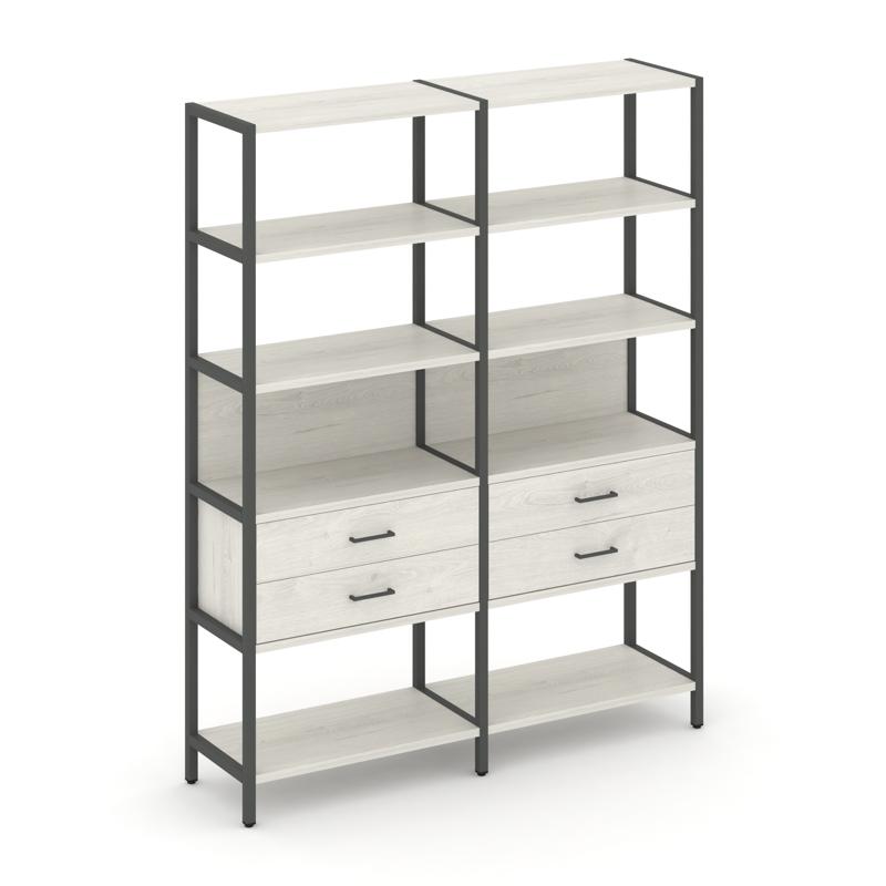 Shelf System Двухсекционный стеллаж пятиярусный с ящиками SN.STM-522 Дуб Наварра/Металл Антрацит 159