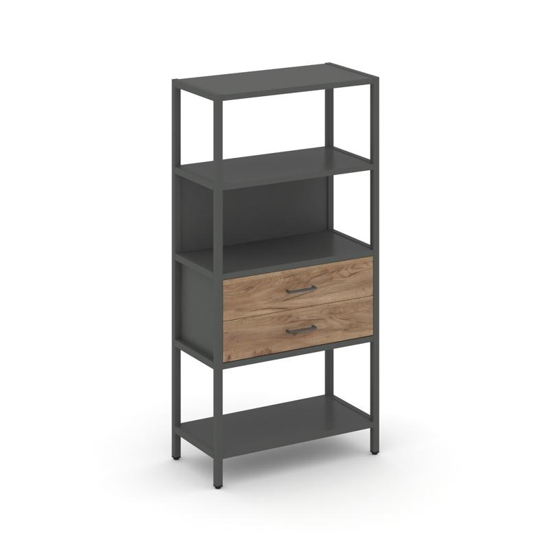 Shelf System Односекционный стеллаж четырехярусный с ящиками SN.STM-412 Антрацит/Дуб Табак/Металл Ан