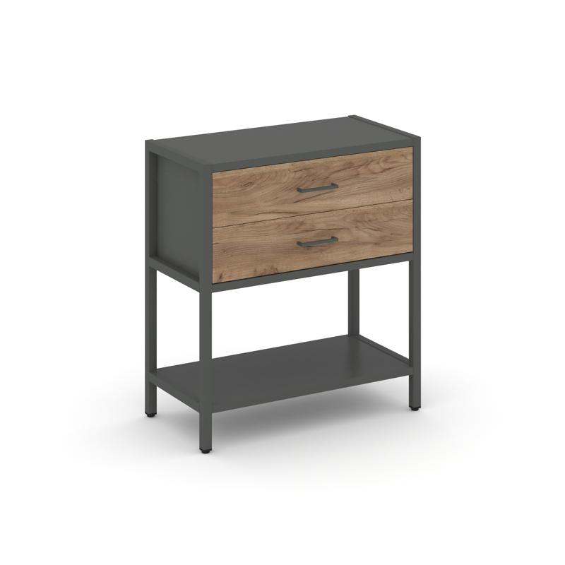 Shelf System Односекционный стеллаж двухярусный с ящиками SN.STM-212 Антрацит/Дуб Табак/Металл Антра