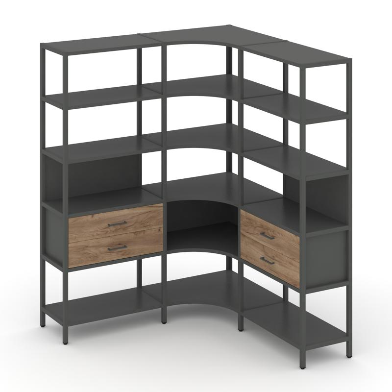 Shelf System Трехсекционный угловой стеллаж пятиярусный с ящиками SN.STMU-531 Антрацит/Дуб Табак/Мет