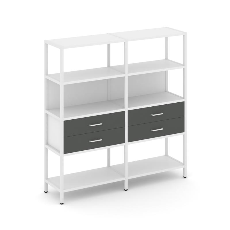 Shelf System Двухсекционный стеллаж четырехярусный с ящиками SN.STM-422 Белый/Антрацит/Металл Белый