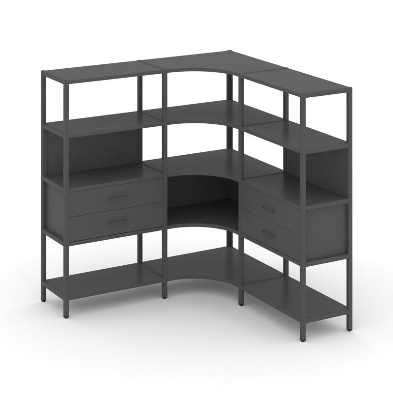 Shelf System Трехсекционный угловой стеллаж четырехярусный с ящиками SN.STMU-431 Антрацит/Металл Ант
