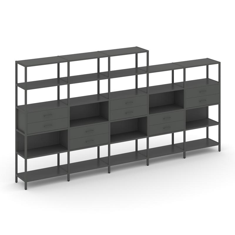 Shelf System Пятисекционный стеллаж пятиярусный с ящиками SN.STM-551 Антрацит/Металл Антрацит 3930*4