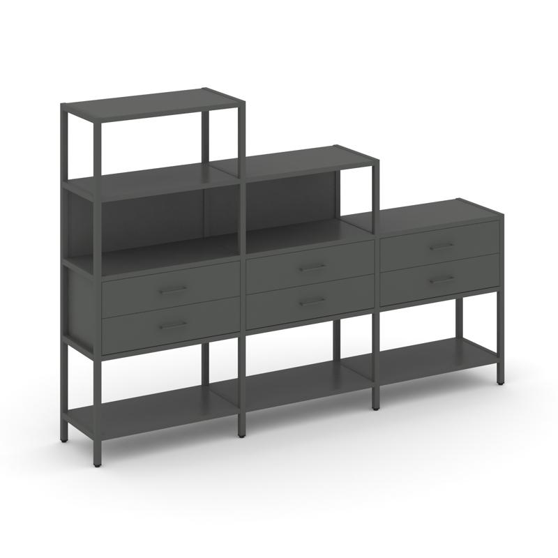 Shelf System Трехсекционный стеллаж четырех/трех/двухярусный с ящиками SN.STM-431 Антрацит/Металл Ан