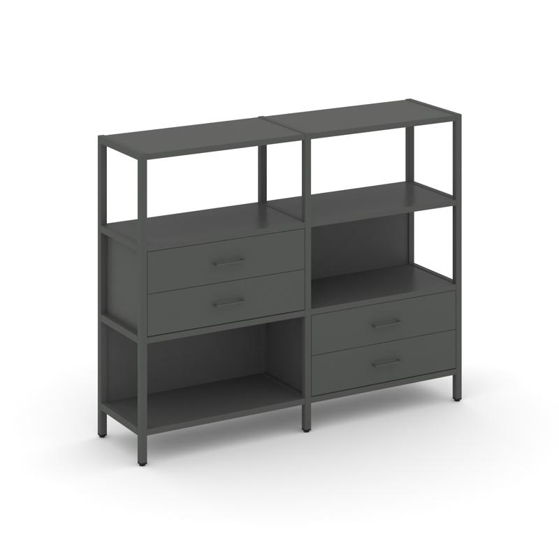 Shelf System Двухсекционный стеллаж трехярусный с ящиками SN.STM-323 Антрацит/Металл Антрацит 1590*4