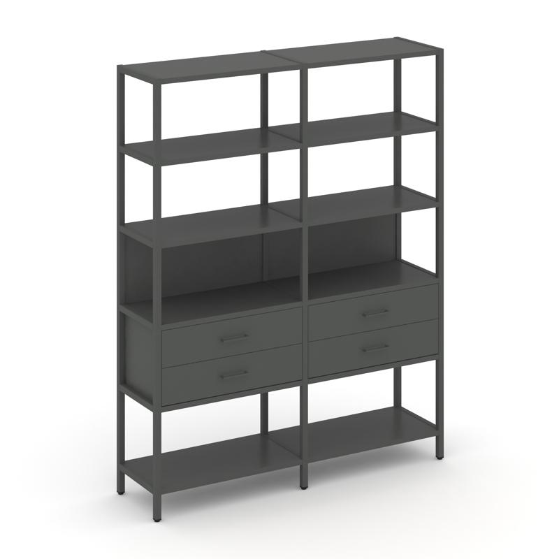 Shelf System Двухсекционный стеллаж пятиярусный с ящиками SN.STM-522 Антрацит/Металл Антрацит 1590*4