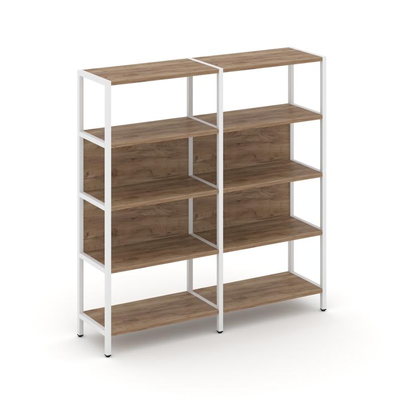 Shelf System Двухсекционный стеллаж четырехярусный SN.STM-421 Дуб Табак/Металл Белый 1590*400*1613