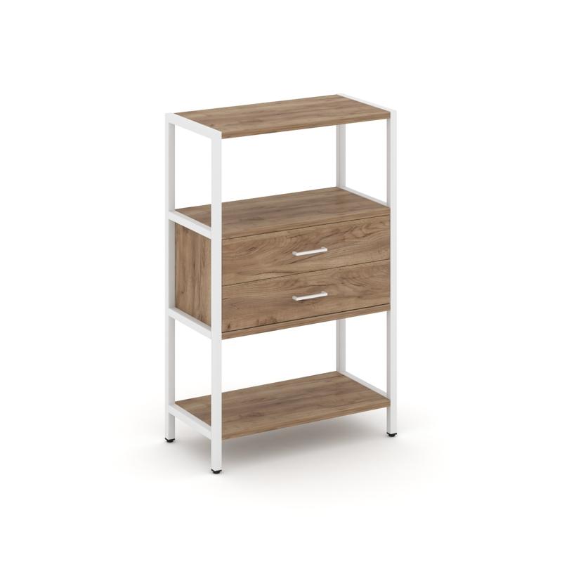 Shelf System Односекционный стеллаж трехярусный с ящиками SN.STM-312 Дуб Табак/Металл Белый 810*400*