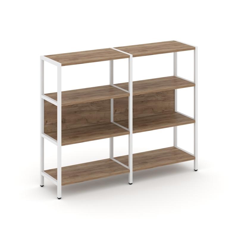 Shelf System Двухсекционный стеллаж трехярусный SN.STM-321 Дуб Табак/Металл Белый 1590*400*1246