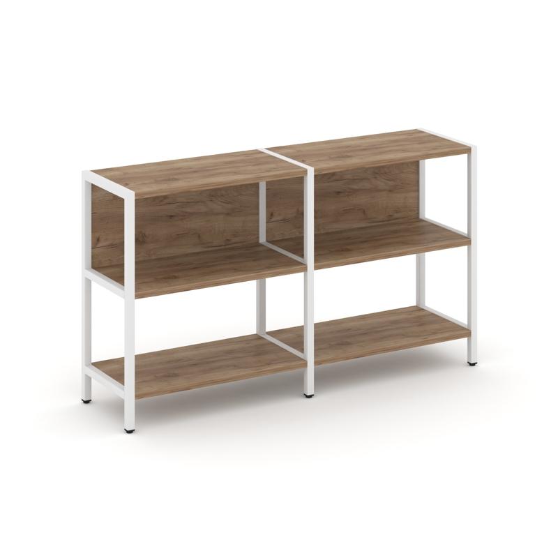 Shelf System Двухсекционный стеллаж двухярусный SN.STM-221 Дуб Табак/Металл Белый 1590*400*879