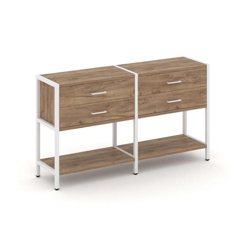 Shelf System Двухсекционный стеллаж двухярусный с ящиками SN.STM-222 Дуб Табак/Металл Белый 1590*400