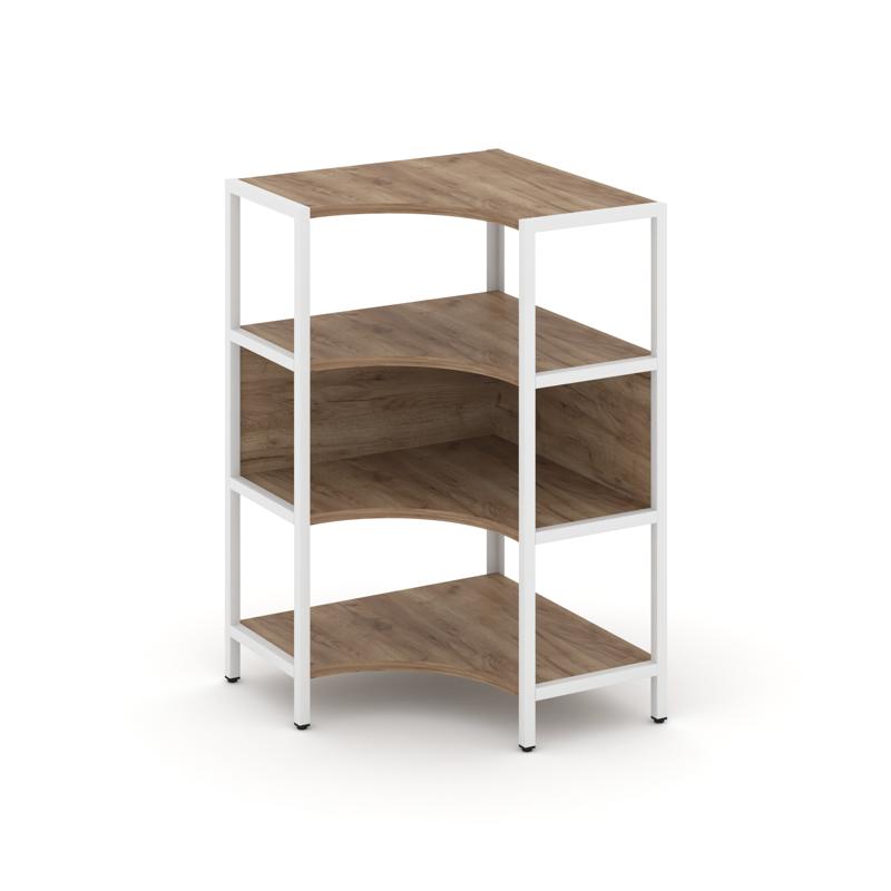 Shelf System Односекционный угловой стеллаж трехярусный SN.STMU-311 Дуб Табак/Металл Белый 810*810*1