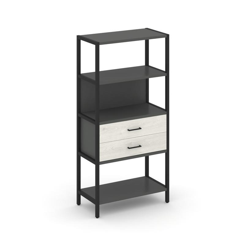 Shelf System Односекционный стеллаж четырехярусный с ящиками SN.STM-412 Антрацит/Дуб Наварра/Металл