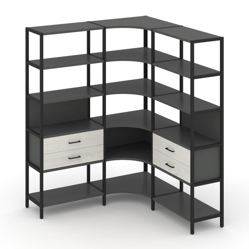 Shelf System Трехсекционный угловой стеллаж пятиярусный с ящиками SN.STMU-531 Антрацит/Дуб Наварра/М