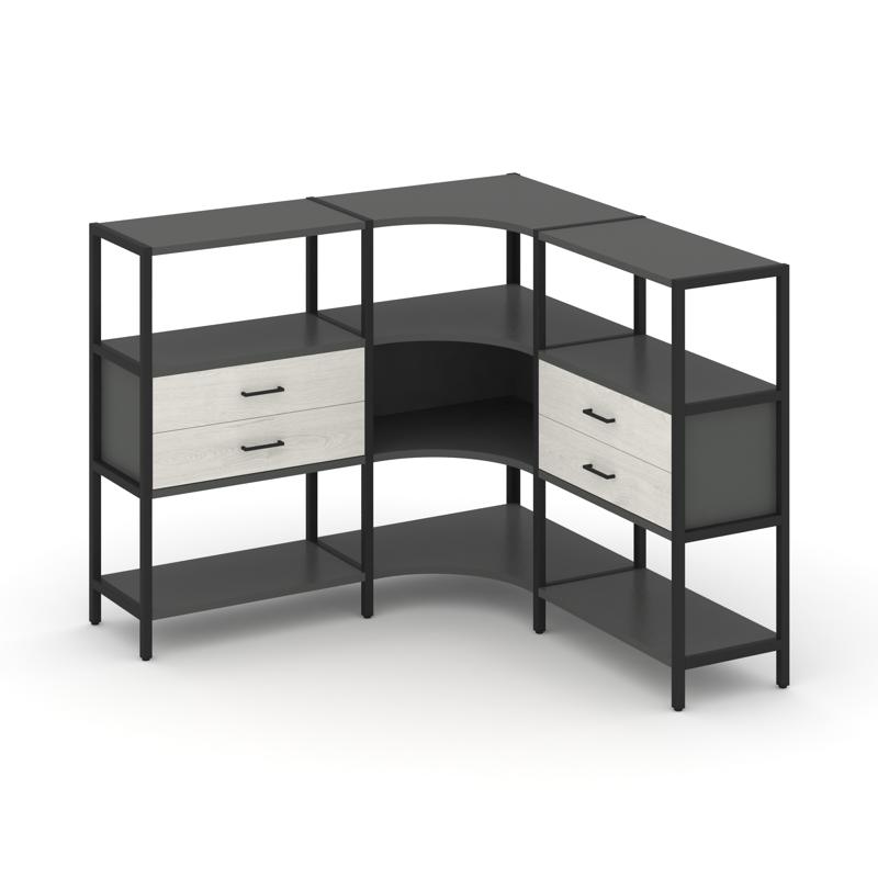 Shelf System Трехсекционный угловой стеллаж трехярусный с ящиками SN.STMU-331 Антрацит/Дуб Наварра/М