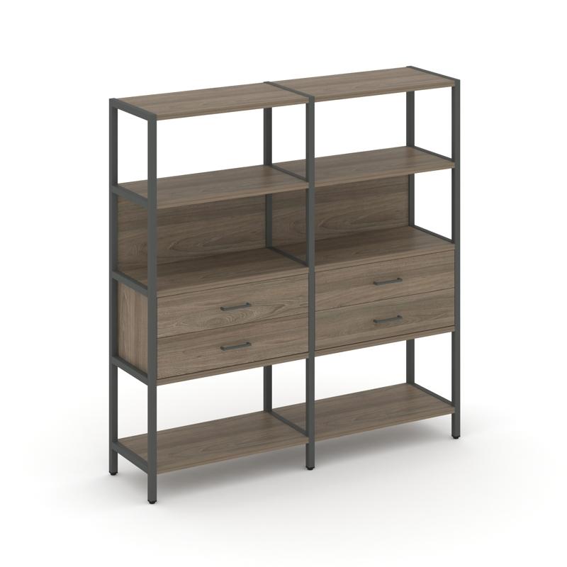 Shelf System Двухсекционный стеллаж четырехярусный с ящиками SN.STM-422 Вяз Благородный/Металл Антра