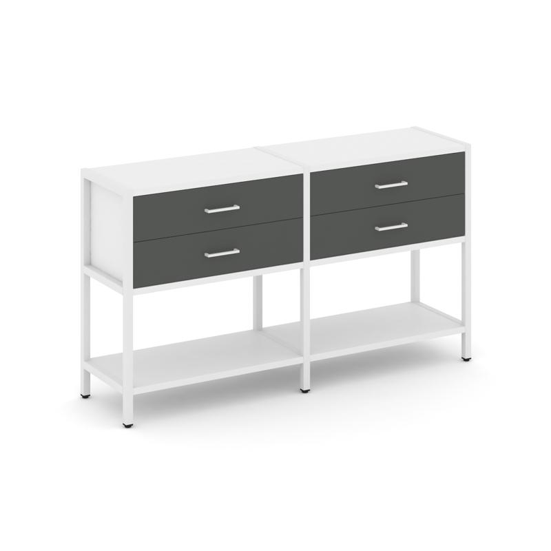 Shelf System Двухсекционный стеллаж двухярусный с ящиками SN.STM-222 Белый/Антрацит/Металл Белый 159