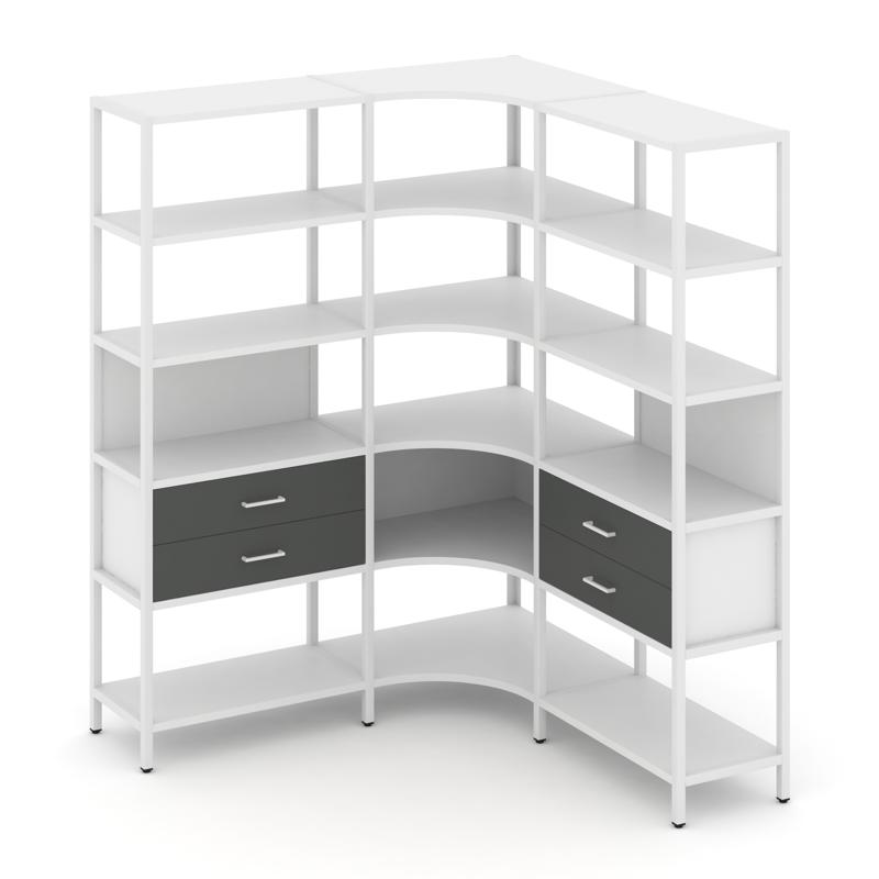 Shelf System Трехсекционный угловой стеллаж пятиярусный с ящиками SN.STMU-531 Белый/Антрацит/Металл