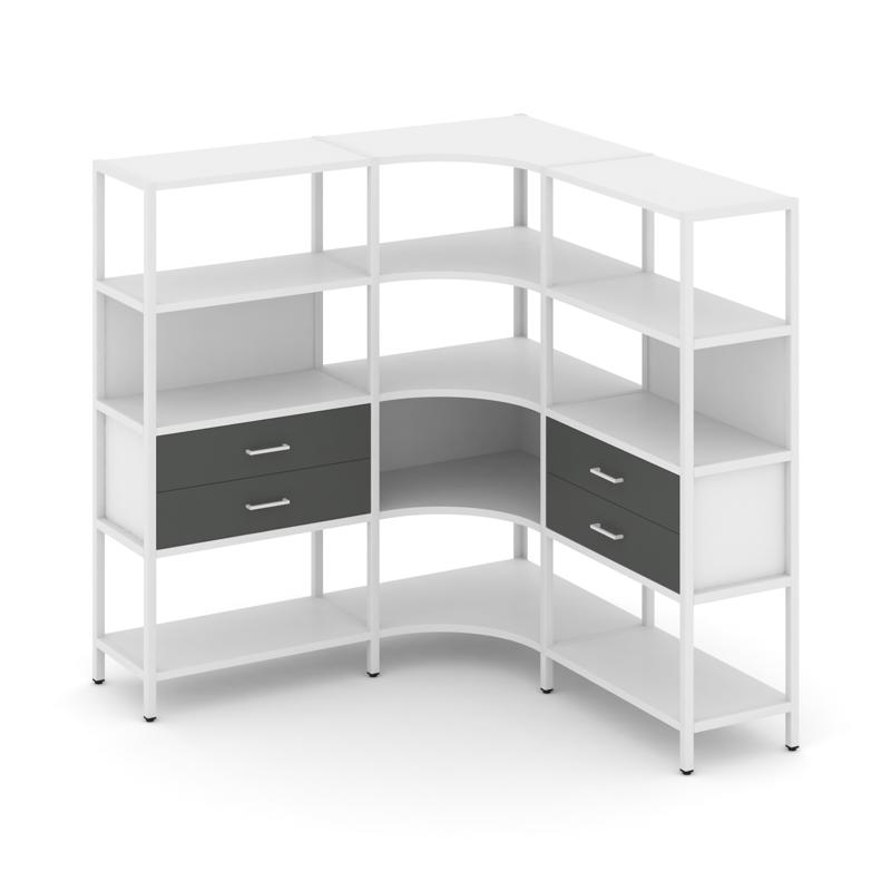 Shelf System Трехсекционный угловой стеллаж четырехярусный с ящиками SN.STMU-431 Белый/Антрацит/Мета
