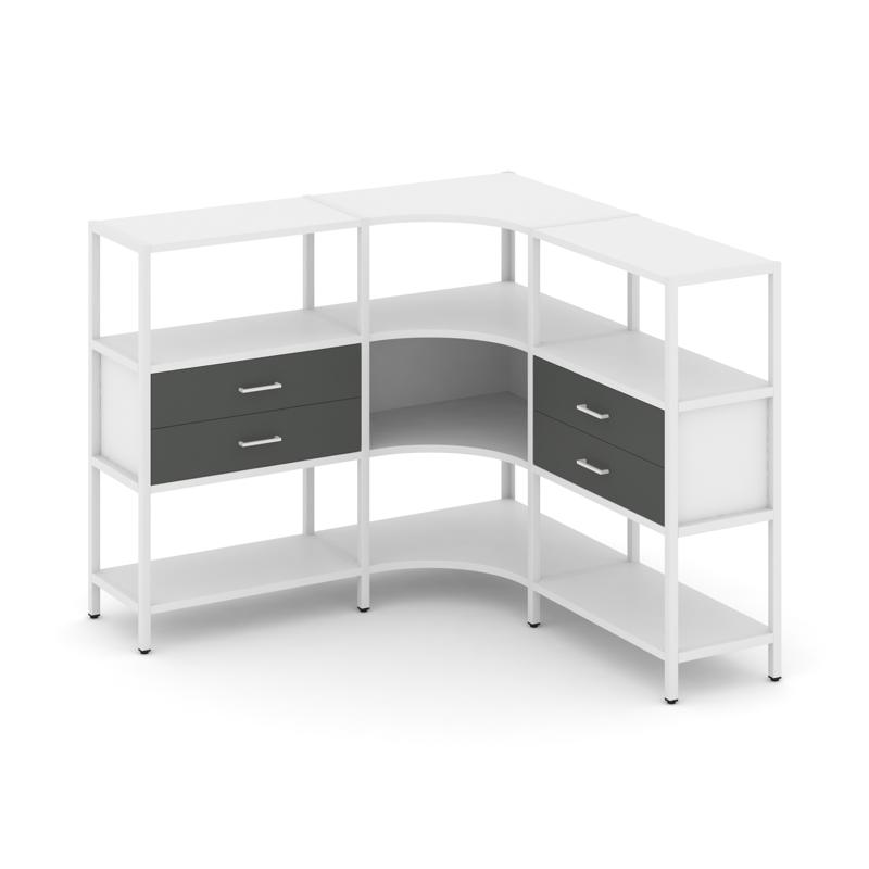 Shelf System Трехсекционный угловой стеллаж трехярусный с ящиками SN.STMU-331 Белый/Антрацит/Металл