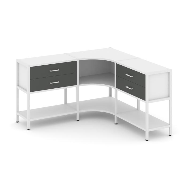 Shelf System Трехсекционный угловой стеллаж двухярусный с ящиками SN.STMU-231 Белый/Антрацит/Металл