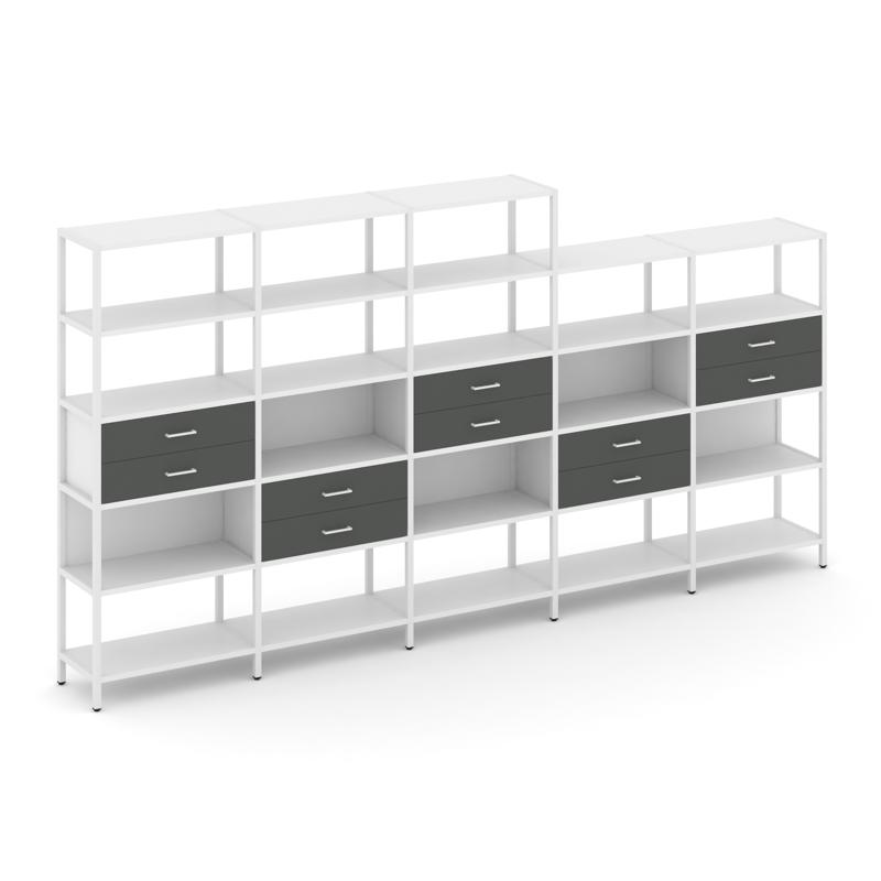 Shelf System Пятисекционный стеллаж пятиярусный с ящиками SN.STM-551 Белый/Антрацит/Металл Белый 393