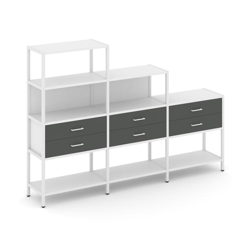 Shelf System Трехсекционный стеллаж четырех/трех/двухярусный с ящиками SN.STM-431 Белый/Антрацит/Мет